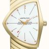 Men'S Hamilton | Hamilton Ventura Flex Quartz (32Mm) White Dial / Gold Pvd Stainless Steel Bracelet