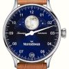 Men'S MeisterSinger | Meistersinger Pangaea Lunascope Brown Strap Blue Dial