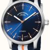 Men'S Muhle Glashutte | Muhle Glashutte Panova Blue Automatic (40Mm) Blue Sunray Dial / Multicoloured Nato Textile Strap