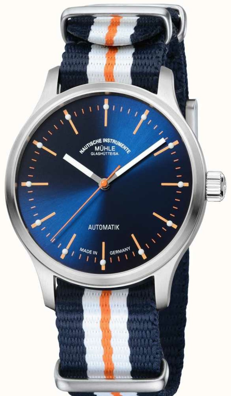 Men'S Muhle Glashutte | Muhle Glashutte Panova Blue Automatic (40Mm) Blue Sunray Dial / Multicoloured Nato Textile Strap