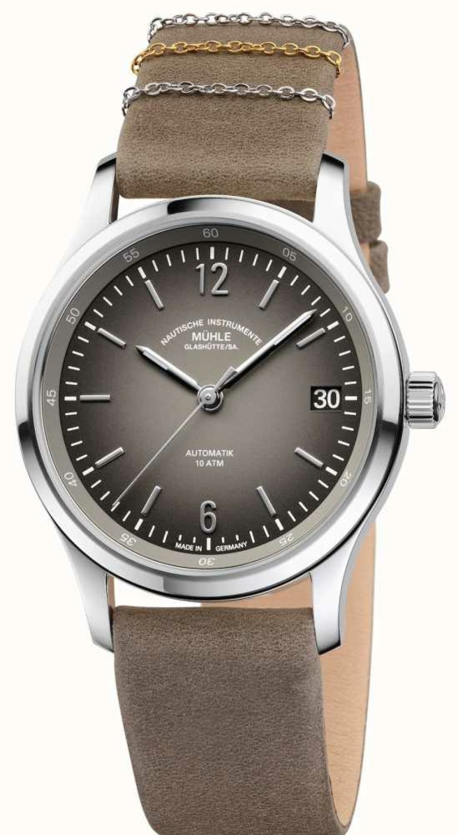 Women'S Muhle Glashutte | Muhle Glashutte Lunova Lady Slate Grey Dial Leather Strap