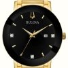 Men'S Bulova | Bulova Men'S Modern Watch Gold Toned Bracelet Black Dial