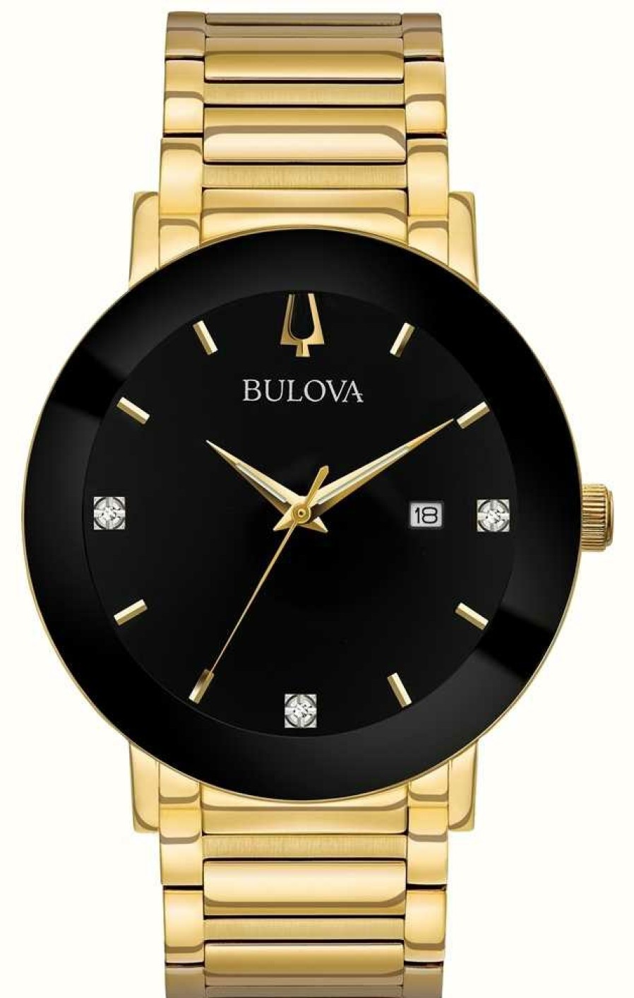 Men'S Bulova | Bulova Men'S Modern Watch Gold Toned Bracelet Black Dial