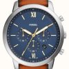 Men'S Fossil | Fossil Men'S Neutra Chrono | Blue Chronograph Dial | Brown Leather Strap Watch