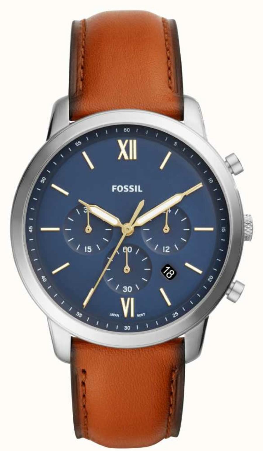 Men'S Fossil | Fossil Men'S Neutra Chrono | Blue Chronograph Dial | Brown Leather Strap Watch