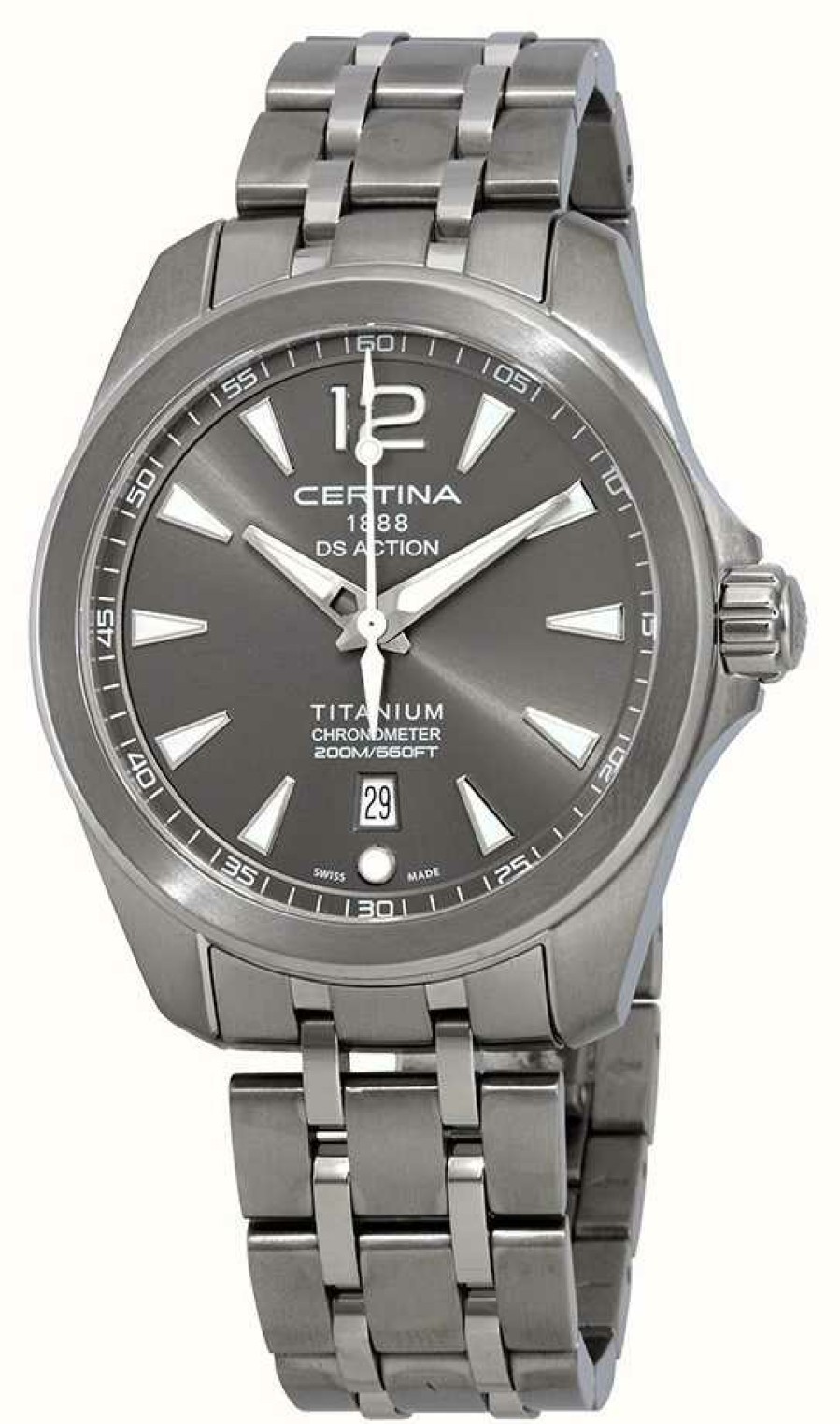 Men'S Certina | Certina Men'S Ds Action Watch Grey Dial Titanium Bracelet