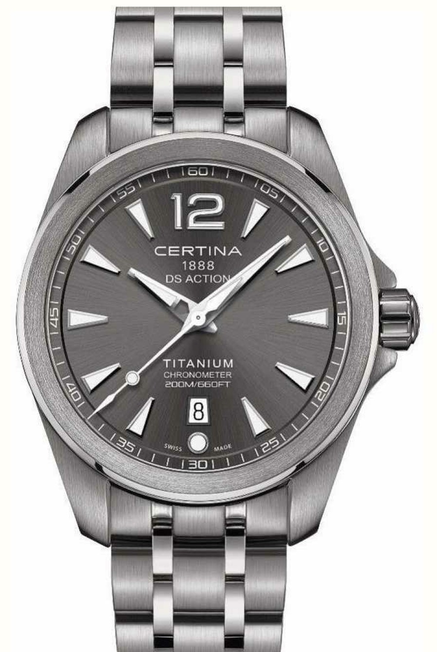 Men'S Certina | Certina Men'S Ds Action Watch Grey Dial Titanium Bracelet