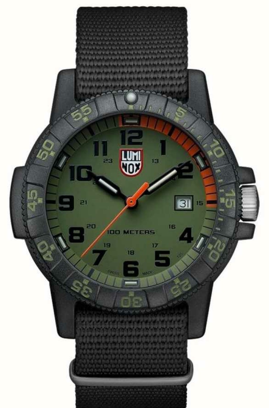 Men'S Luminox | Luminox Leather Back Sea Turtle 0320 Giant Black Green