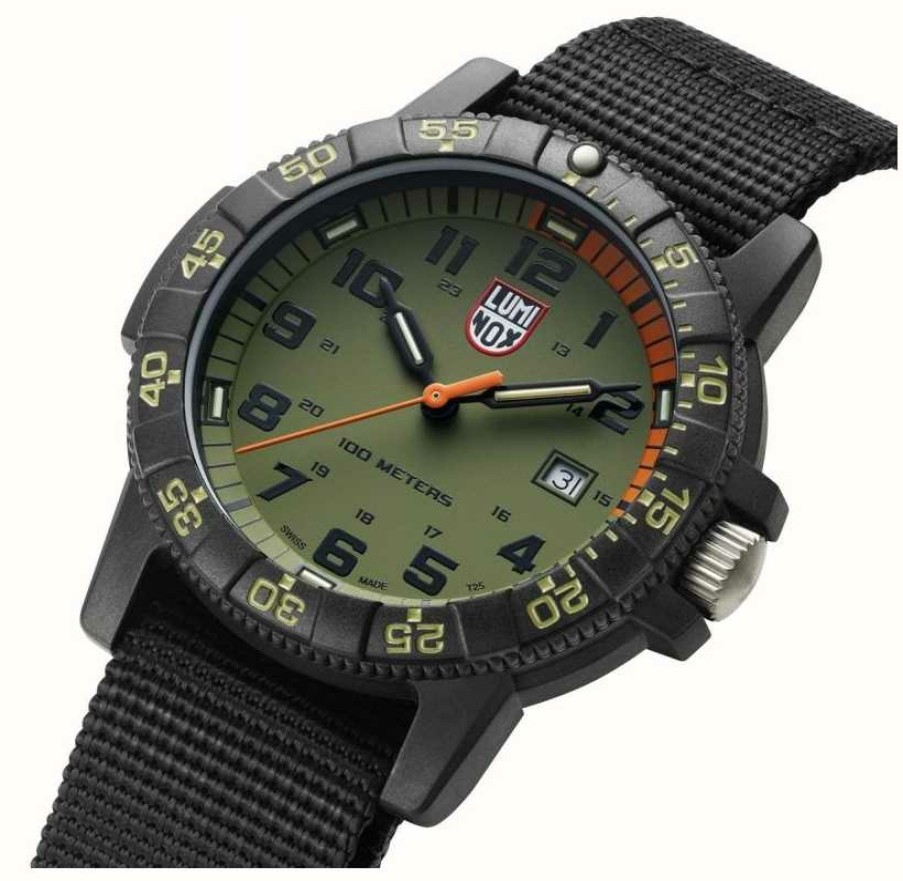 Men'S Luminox | Luminox Leather Back Sea Turtle 0320 Giant Black Green