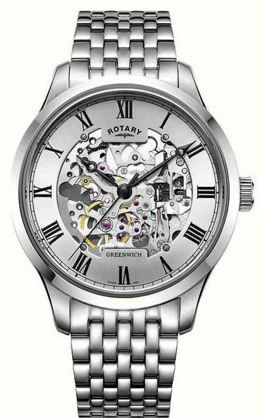 Men'S Rotary | Rotary Men'S Greenwich Stainless Steel Bracelet Skeleton Watch