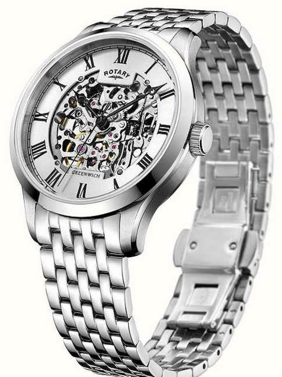 Men'S Rotary | Rotary Men'S Greenwich Stainless Steel Bracelet Skeleton Watch