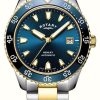 Men'S Rotary | Rotary Men'S Henley Automatic Two Tone Bracelet Blue Dial Watch