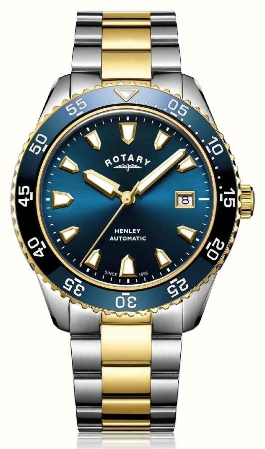 Men'S Rotary | Rotary Men'S Henley Automatic Two Tone Bracelet Blue Dial Watch