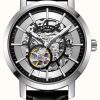 Men'S Rotary | Rotary Men'S Greenwich Black Leather Strap Skeleton Watch