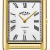 Men'S Rotary | Rotary Men'S Cambridge Date Gold Square Watch Black Leather Strap