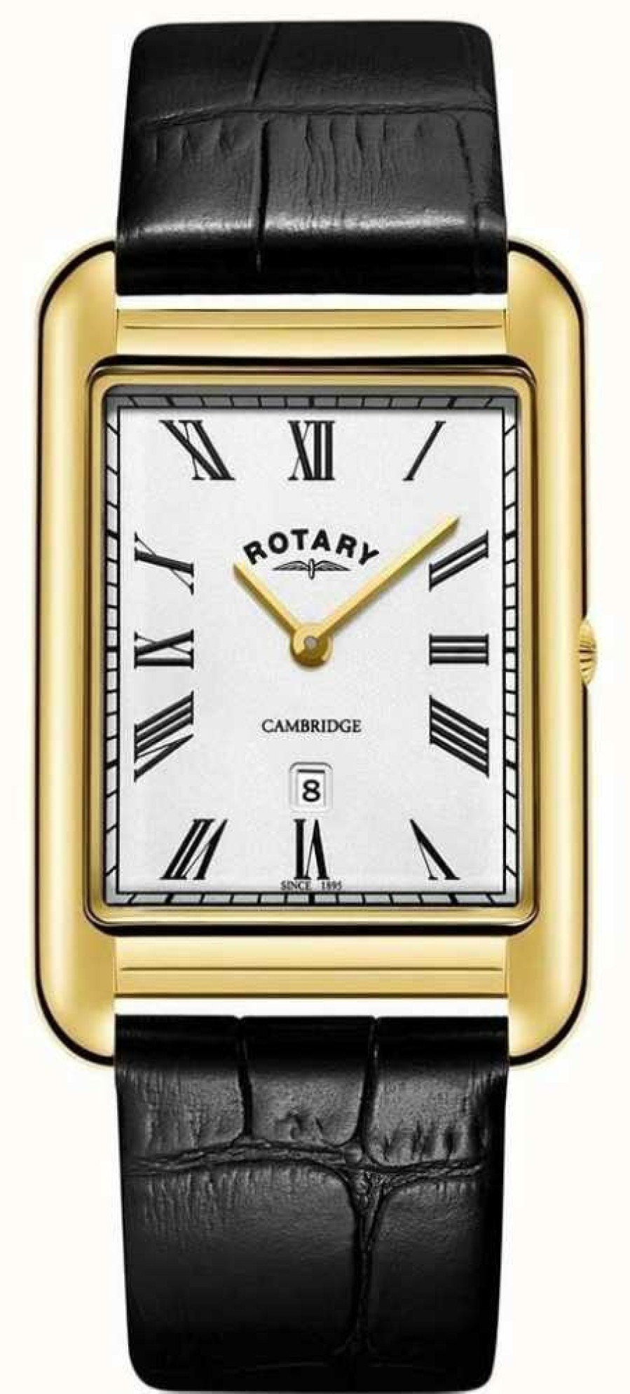 Men'S Rotary | Rotary Men'S Cambridge Date Gold Square Watch Black Leather Strap