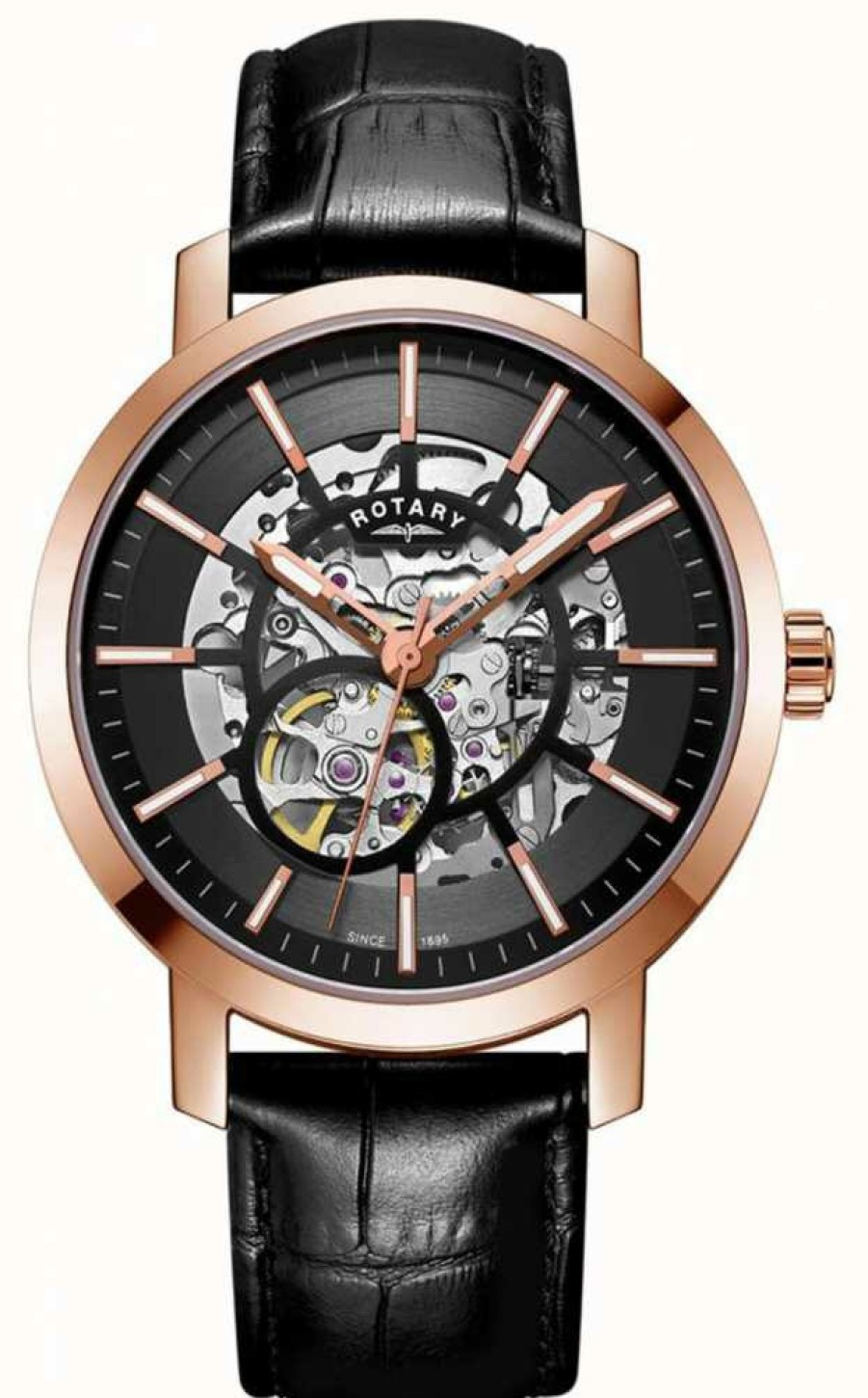 Men'S Rotary | Rotary Men'S Greenwich G2 Automatic Skeleton Dial Rose Gold Tone