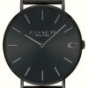 Men'S Coach | Coach Men'S Charles Black Mesh Bracelet Black Dial Watch