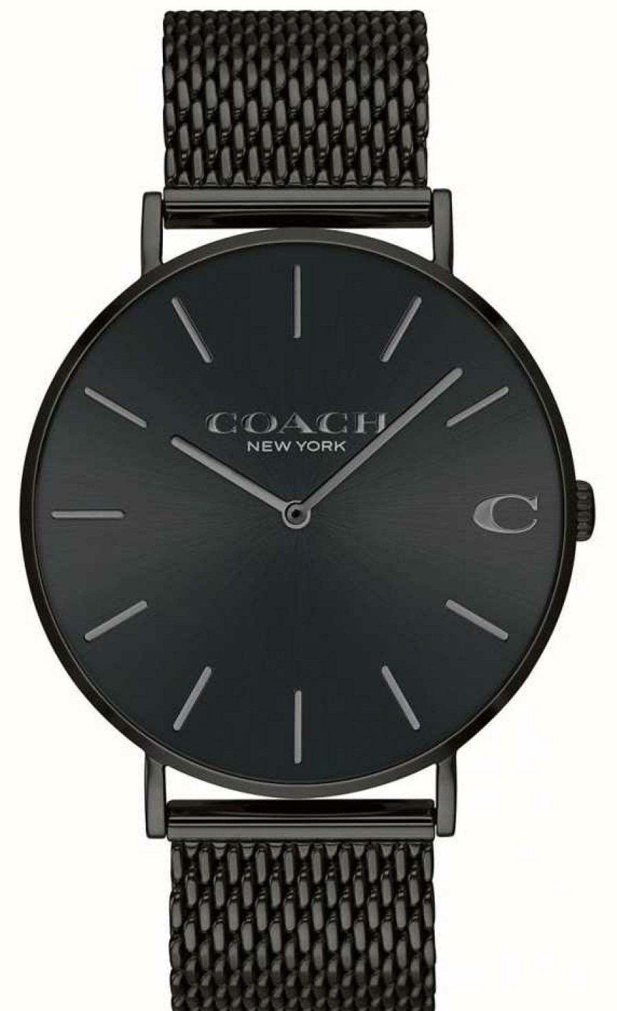 Men'S Coach | Coach Men'S Charles Black Mesh Bracelet Black Dial Watch