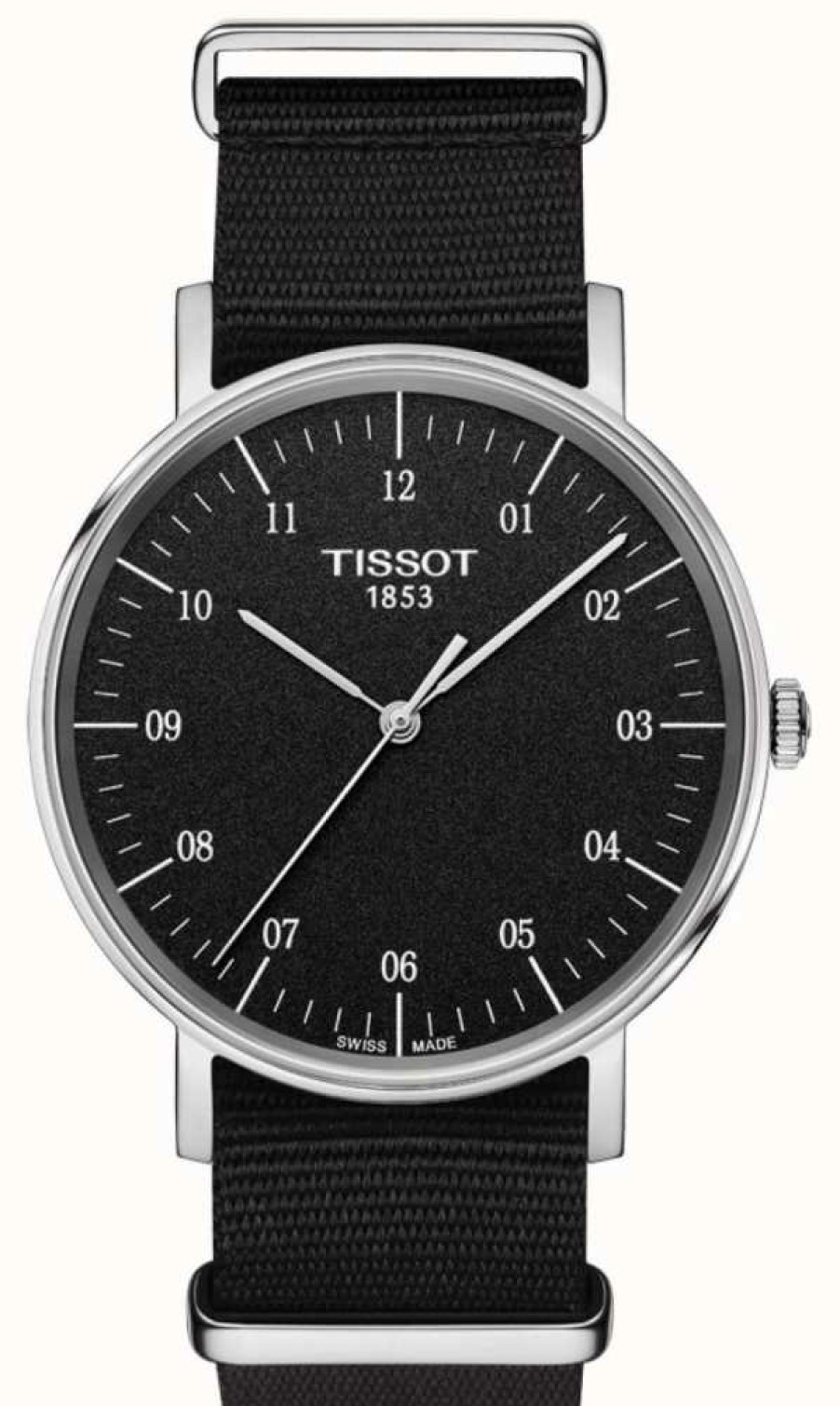 Men'S Tissot | Tissot Men'S Everytime Black Canvas Strap Black Dial