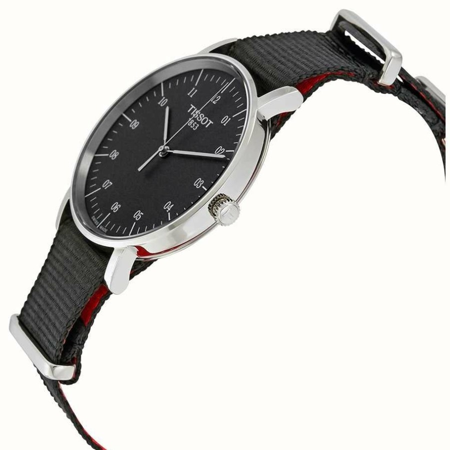 Men'S Tissot | Tissot Men'S Everytime Black Canvas Strap Black Dial