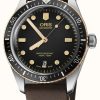 Men'S ORIS | Oris Divers Sixty-Five Automatic (40Mm) Black Dial / Dark Brown Leather Strap