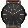 Men'S Armani Exchange | Armani Exchange Men'S | Black Dial | Brown Leather Strap