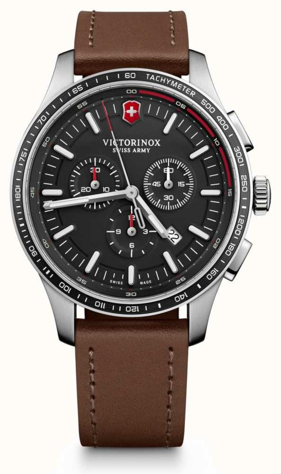 Men'S Victorinox | Victorinox Men'S Alliance Sport Chronograph Black Dial Brown Leather