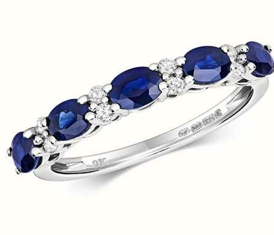 Jewelry James Moore | James Moore Th 9K White Gold Claw Set Sapphire Diamond Half Eternity Ring