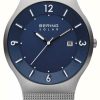 Men'S Bering | Bering Men'S Solar Blue Dial Grey Stainless Steel Mesh Strap