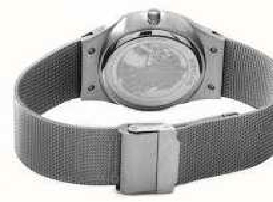 Men'S Bering | Bering Men'S Solar Blue Dial Grey Stainless Steel Mesh Strap