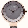 Women'S Bering | Bering Women'S Solar Rose Gold Case, Stainless Steel Mesh Strap