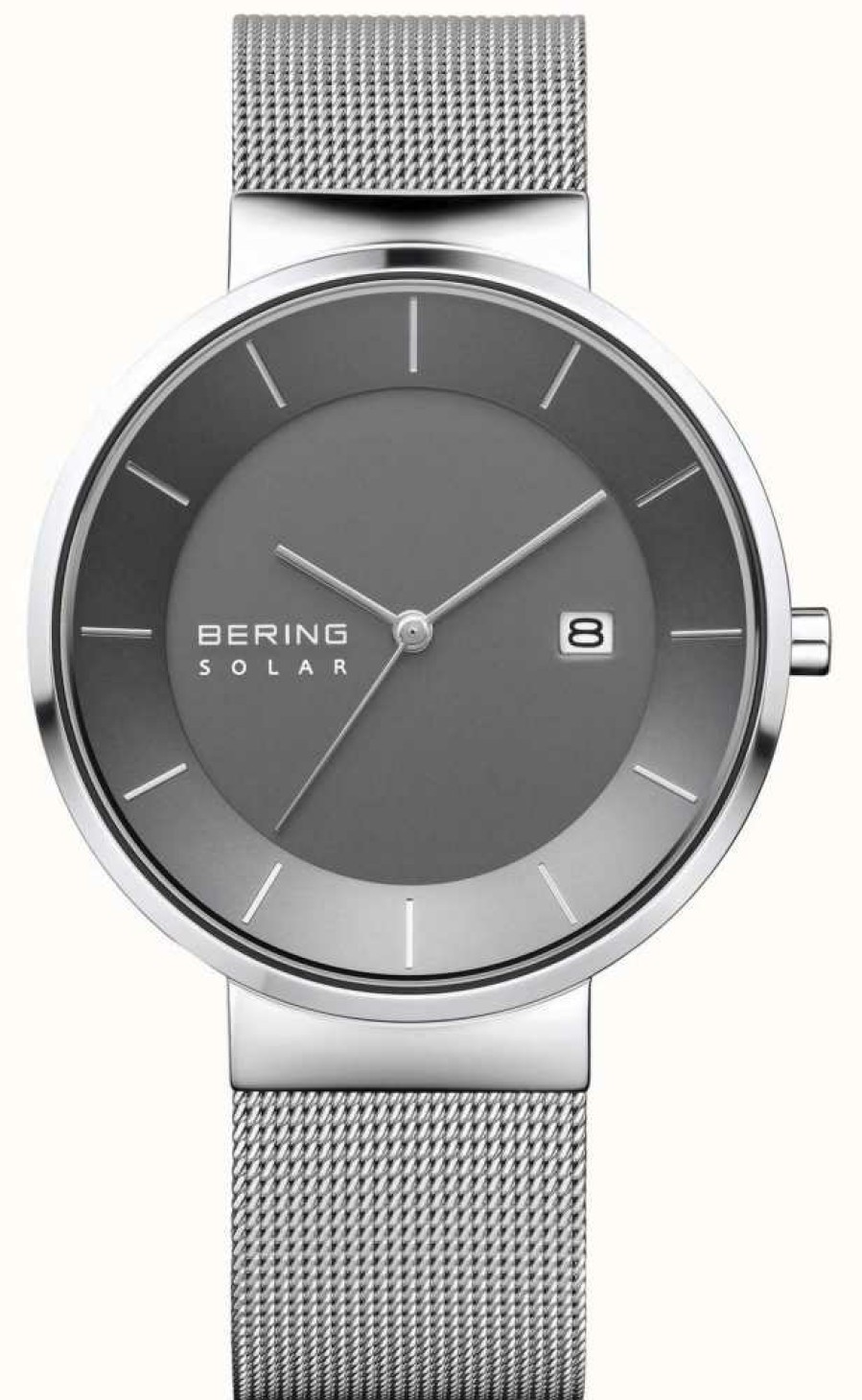 Men'S Bering | Bering Men'S Solar Watch, Silver Case, Stainless Steel Mesh Strap