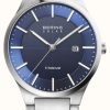 Men'S Bering | Bering Men'S Solar Blue Face Silver Titanium