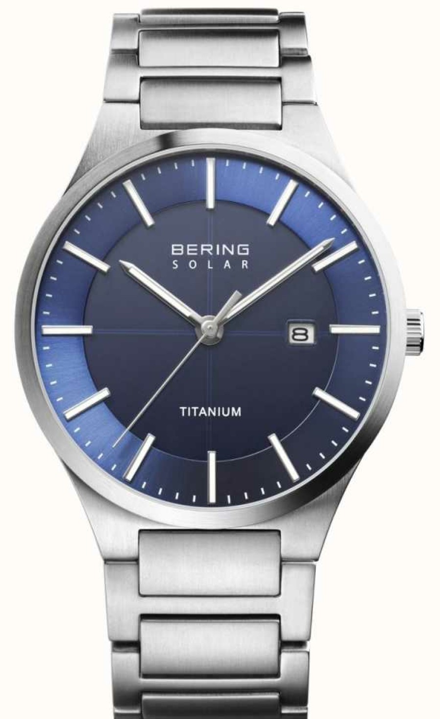 Men'S Bering | Bering Men'S Solar Blue Face Silver Titanium