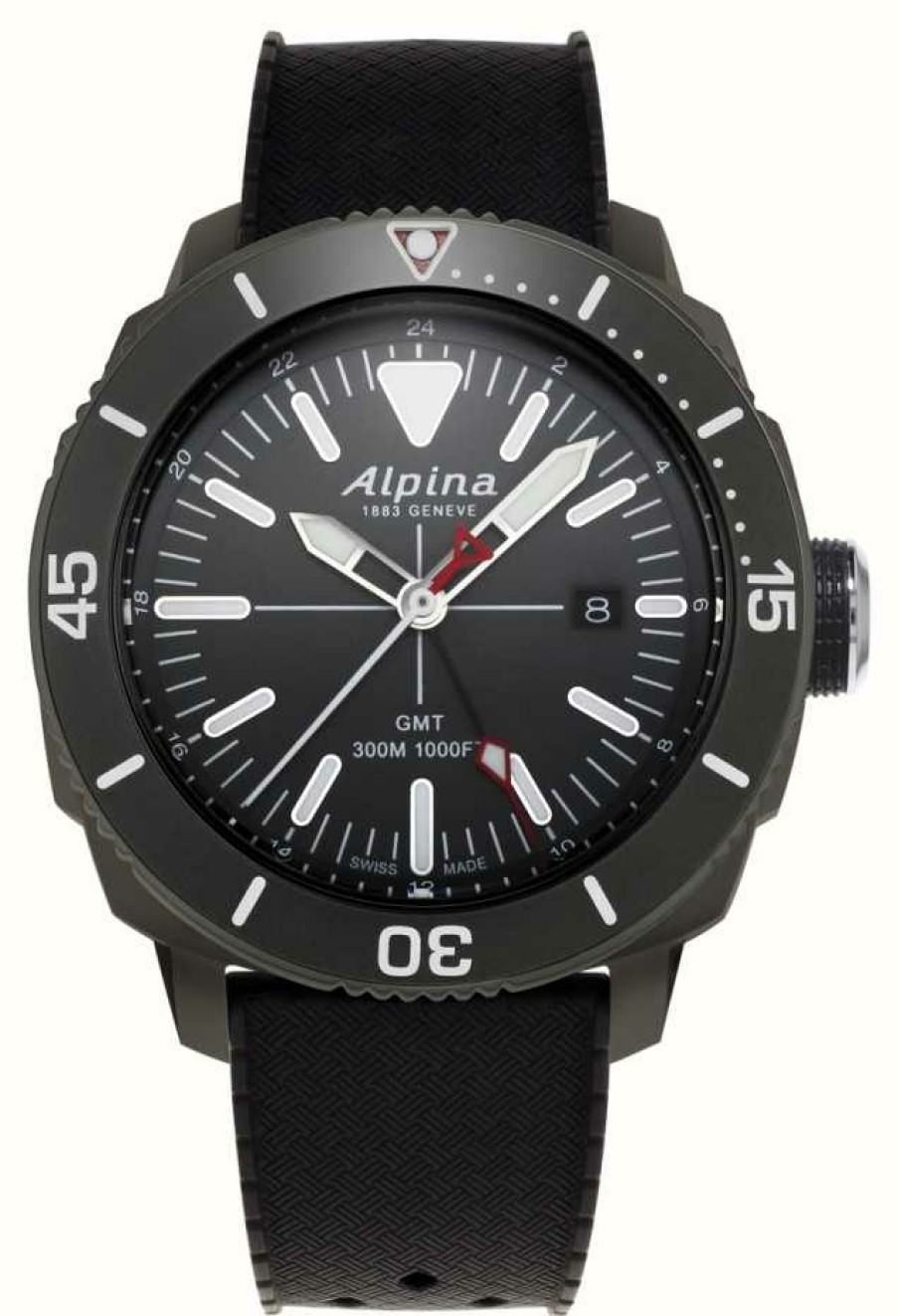 Men'S Alpina | Alpina Seastrong Diver Gmt (44Mm) Black Dial / Black Rubber