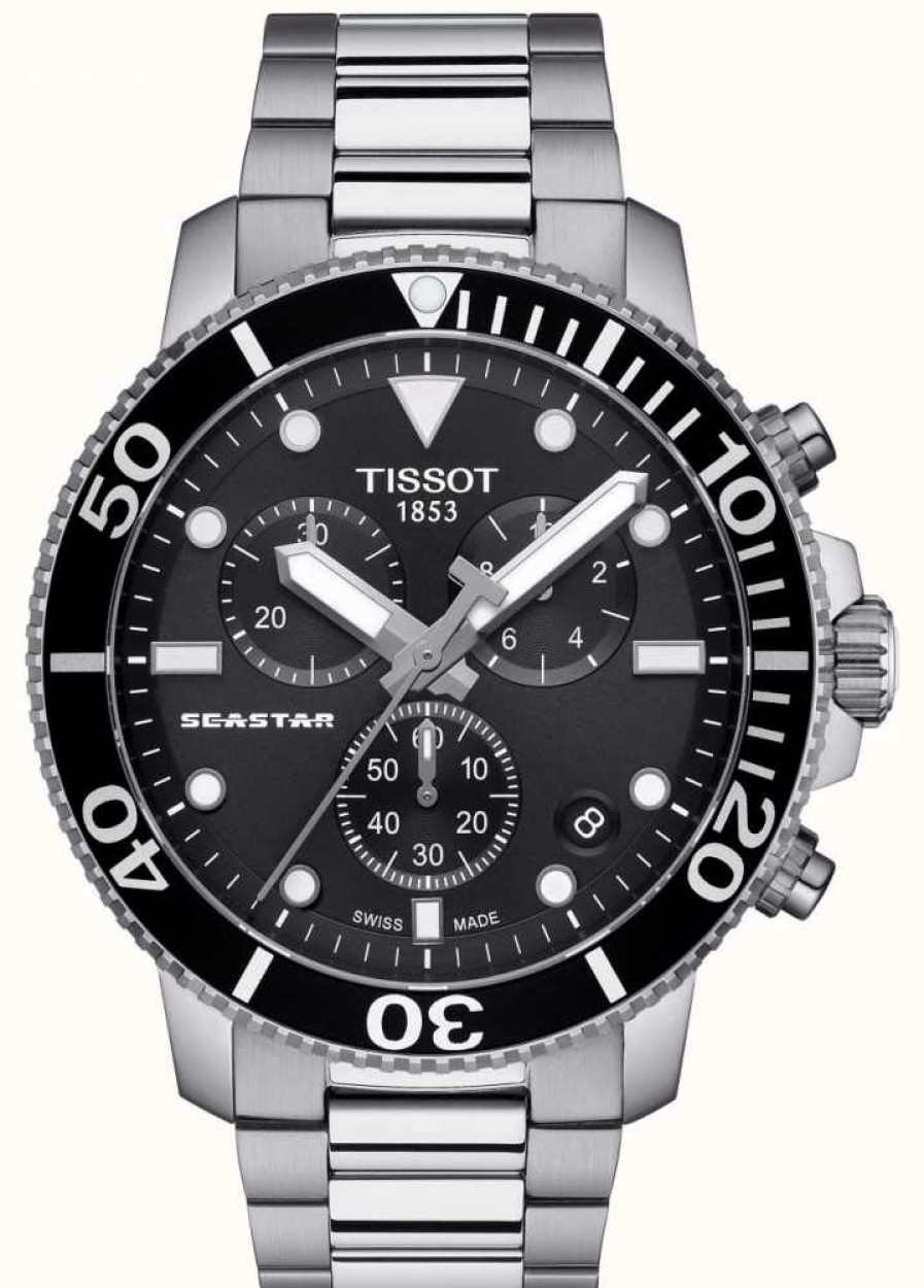 Men'S Tissot | Tissot Men'S Seastar 1000 Quartz Chronograph Black/Stainless Steel