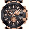 Men'S Tissot | Tissot Men'S T-Race Quartz Chrono Black Dial Gold Plated Accents