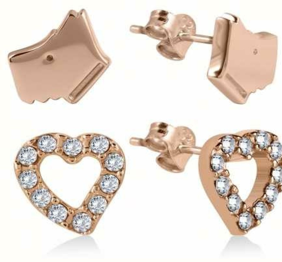 Jewelry Radley Jewellery | Radley Jewellery Rose Gold Stone Set Heart And Dog Head Earrings