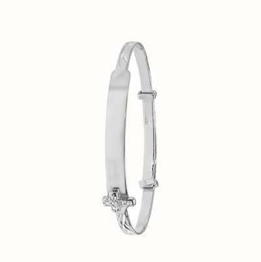 Jewelry James Moore | James Moore Th Silver Cross Cubic Zirconia Id Baby Bangle