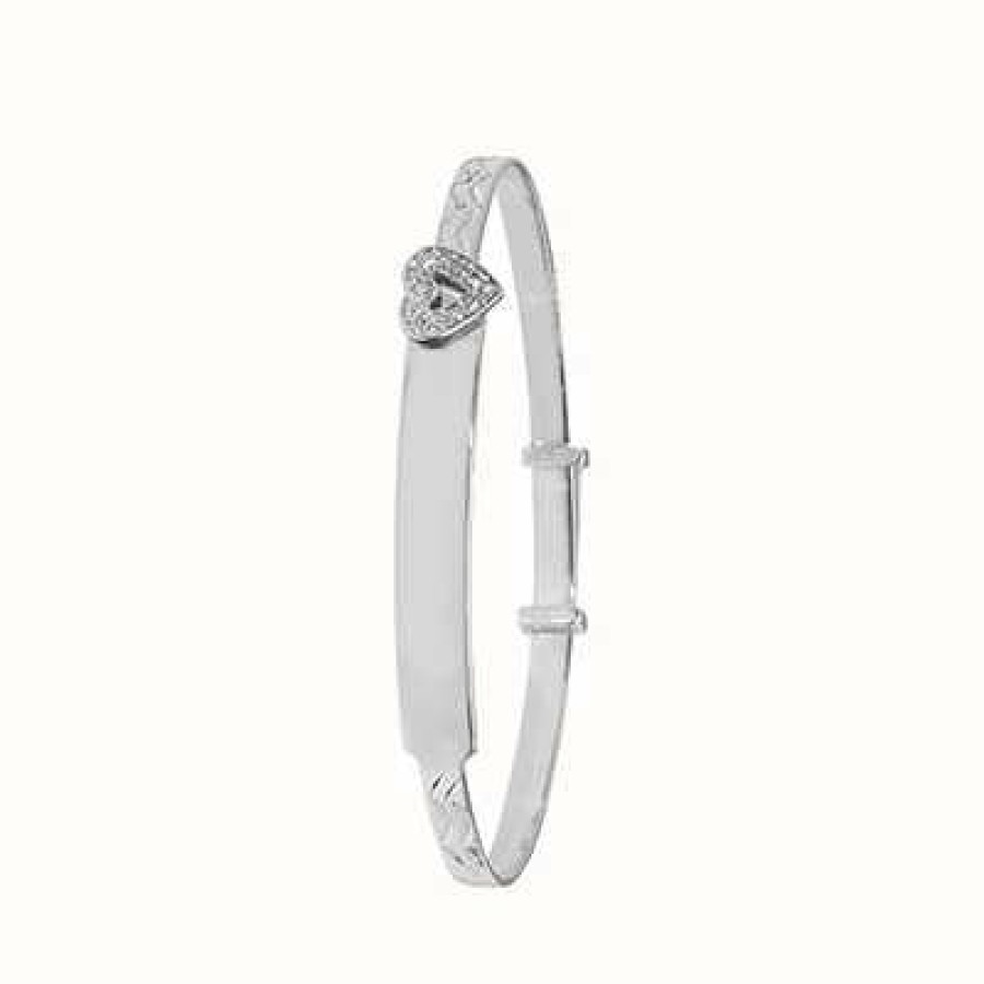 Jewelry James Moore | James Moore Th Silver Babies Round Cubic Zirconia Heart Id Bangle