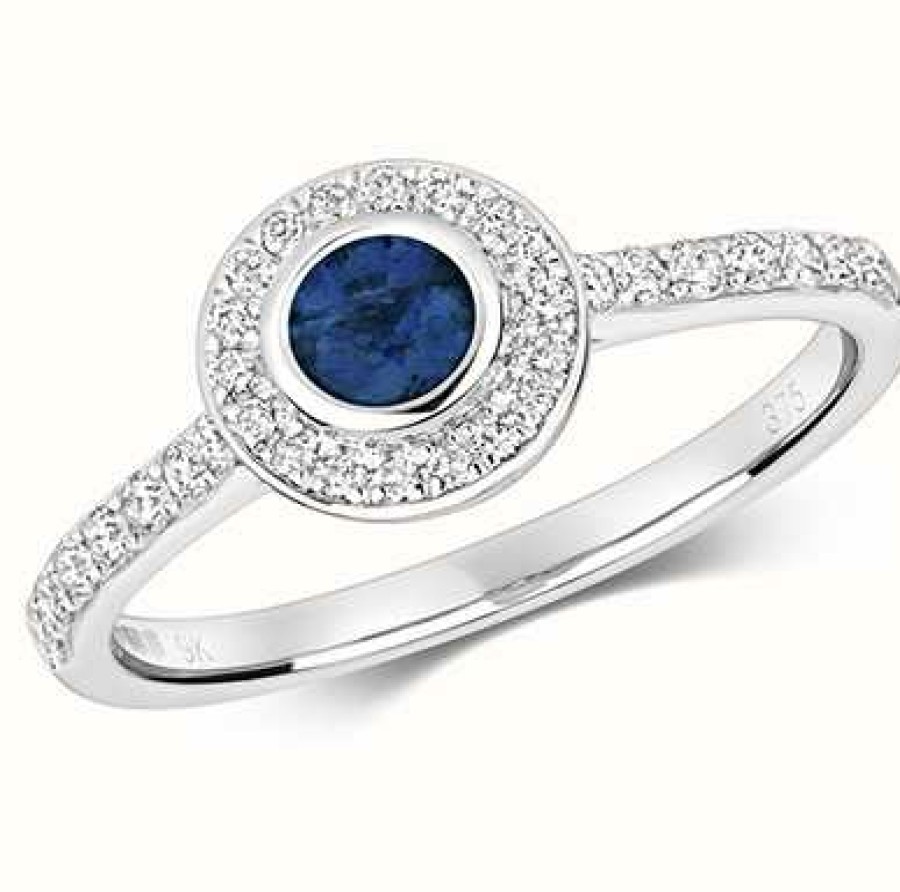 Jewelry James Moore | James Moore Th 9K White Gold Diamond Sapphire Ring