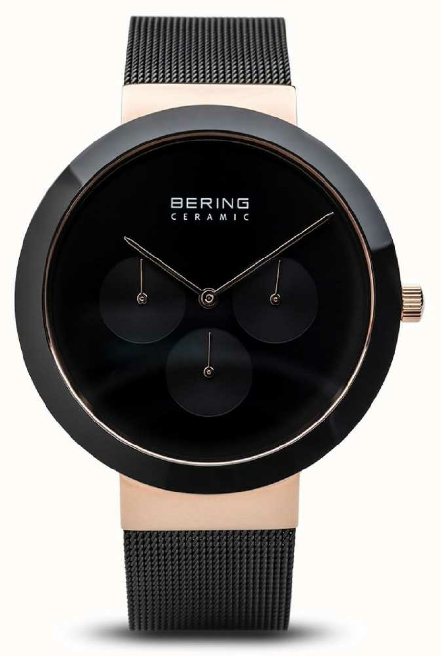 Men'S Bering | Bering Ceramic | Polished Rose Gold Case | Black Dial