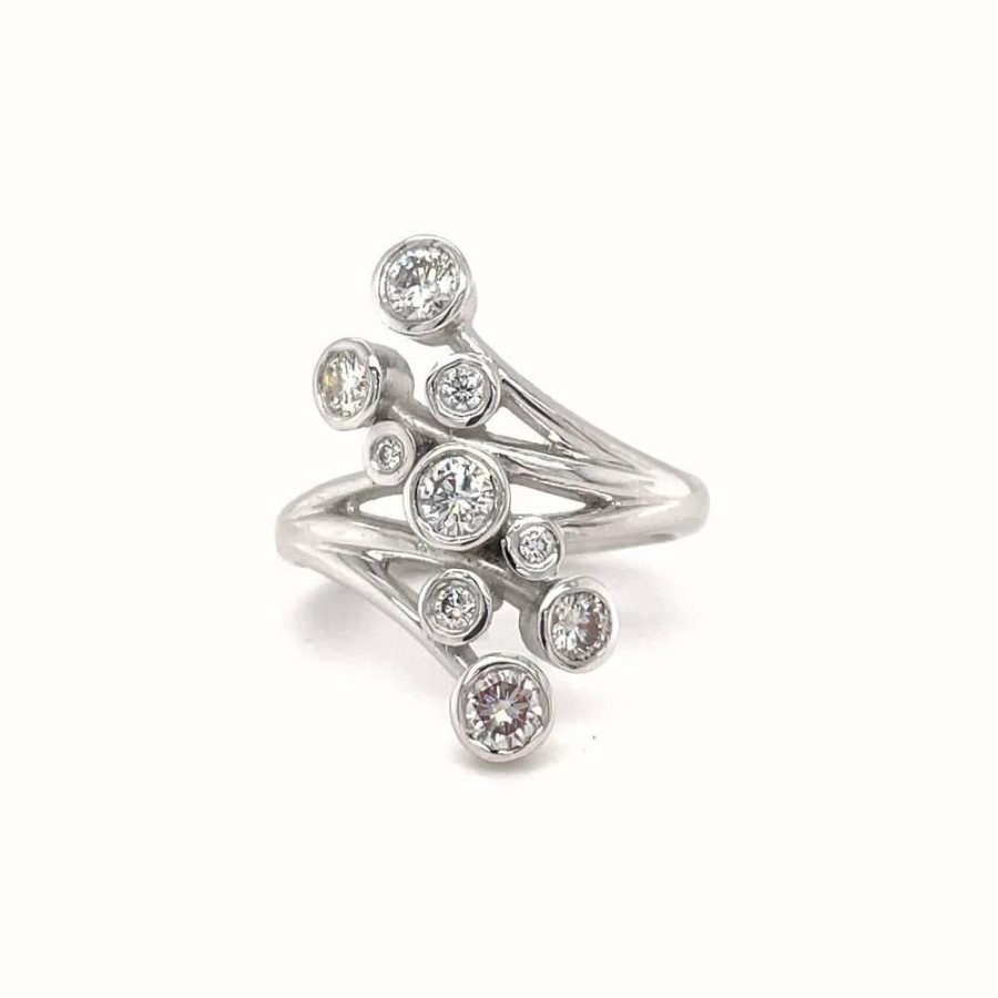 Jewelry James Moore | James Moore 18Ct White Gold 9 Diamond Stone Ring