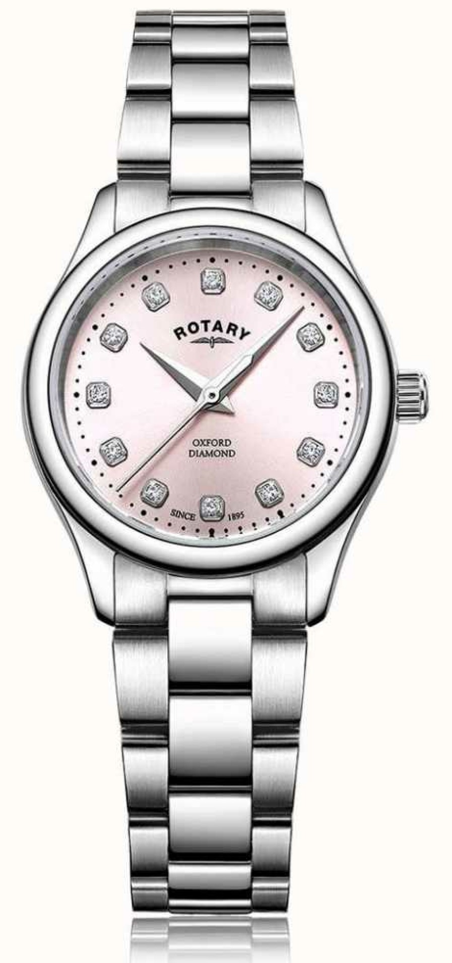 Women'S Rotary | Rotary Women'S Oxford Diamond Pink Dial Stainless Steel Bracelet