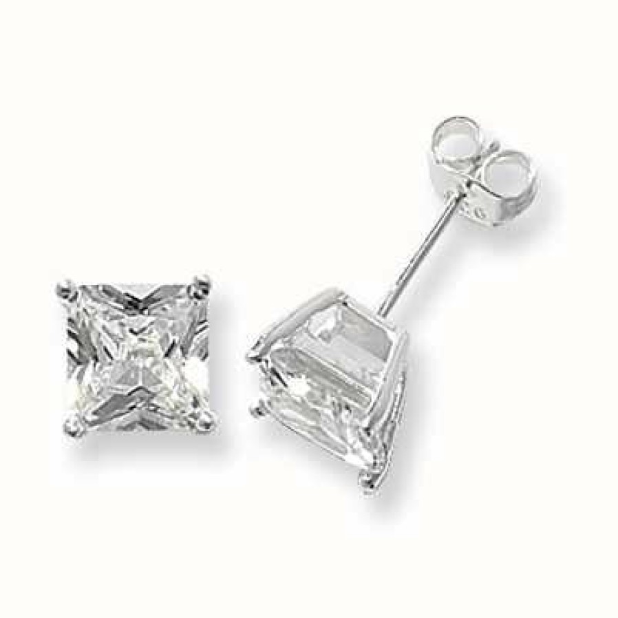 Jewelry James Moore | James Moore Th Silver Square Cubic Zirconia Stud Earrings 7 Mm