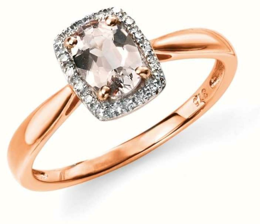 Jewelry Elements Gold | Elements Gold 9K Rose Gold Diamond Pink Morganite Ring Size Eu 54 (Uk N)