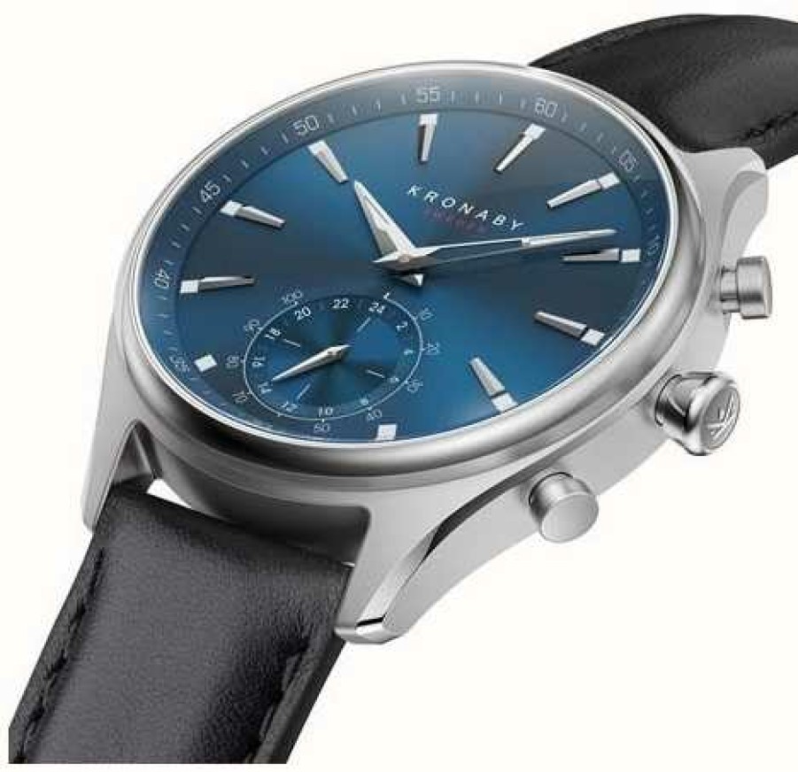 Men'S Kronaby | Kronaby Sekel Hybrid Smartwatch (41Mm) Blue Dial / Black Italian Leather Strap