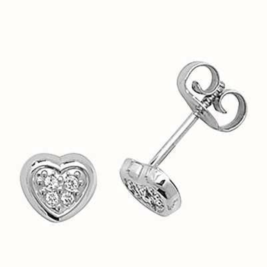 Jewelry James Moore | James Moore Th 9Ct White Gold Cz Heart Stud Earrings