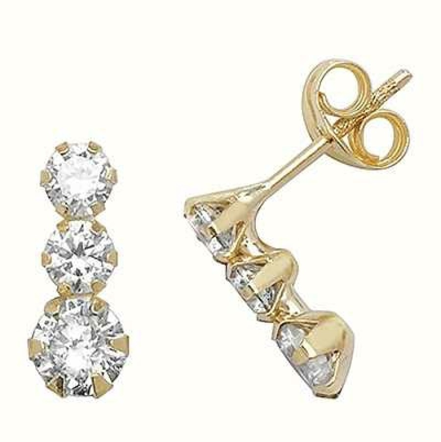 Jewelry James Moore | James Moore Th 9K Yellow Gold Cubic Zirconia Drop Earrings